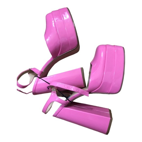 Pink medusa look patent tiered platform mary jane chunky heels size 10 brand new - Picture 9 of 14